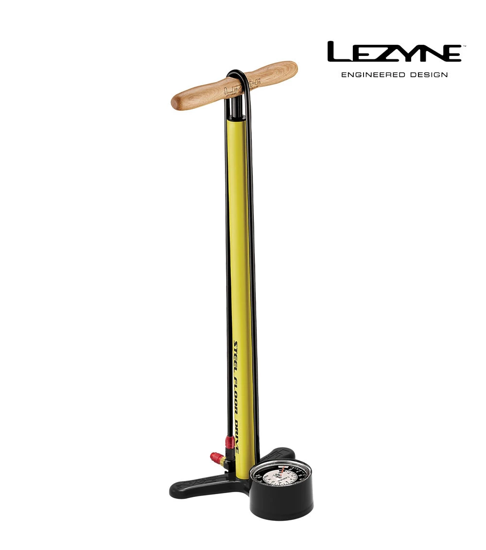 LEZYNE STANDLUFTPUMPE STEEL FLOOR DRIVE YELLOW 1 LEZYNE STANDLUFTPUMPE STEEL FLOOR DRIVE YELLOW